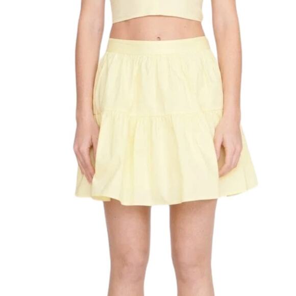 Staud skirt Stretch Cotton Mini Ruffle Tiered Sunray Yellow size 12 - Picture 1 of 7